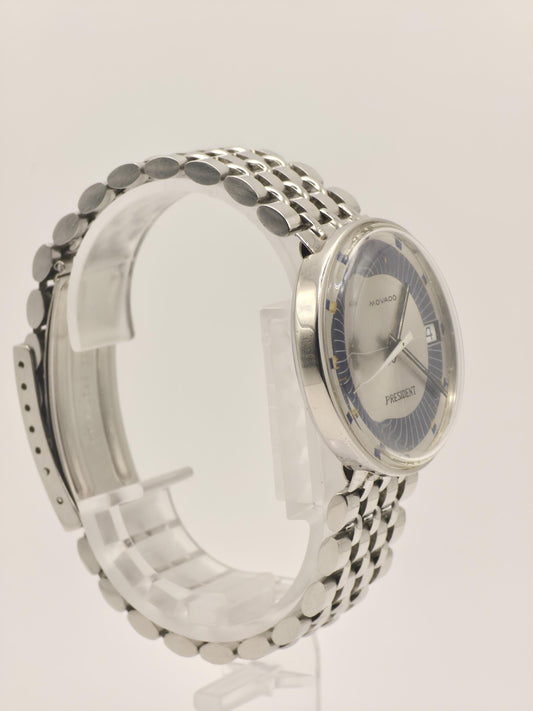 MOVADO President Vintage Men’s Watch – Swiss Made Silver & Blue Dial – 1970s Classic Design