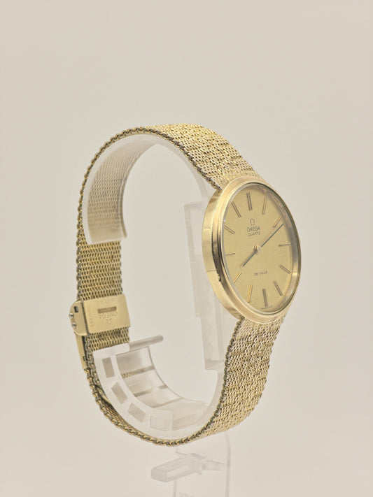 Vintage OMEGA De Ville Watch Gold Tone Quartz Thin Dress Watch Unisex Milanese Mesh Bracelet Minimalist Gift