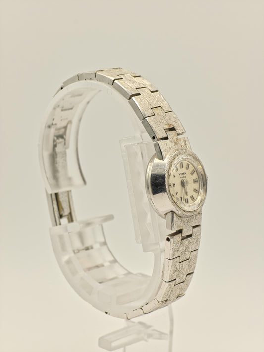 Yema Paris 746313 Ladies Vintage Silver-Tone Watch – Textured Bracelet – Classic French Design