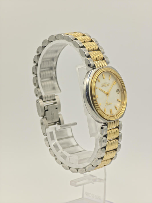 Aureole Vintage Unisex Watch – Gold & Silver Two-Tone – Swiss Quartz – Date Window – Classic Oval Design