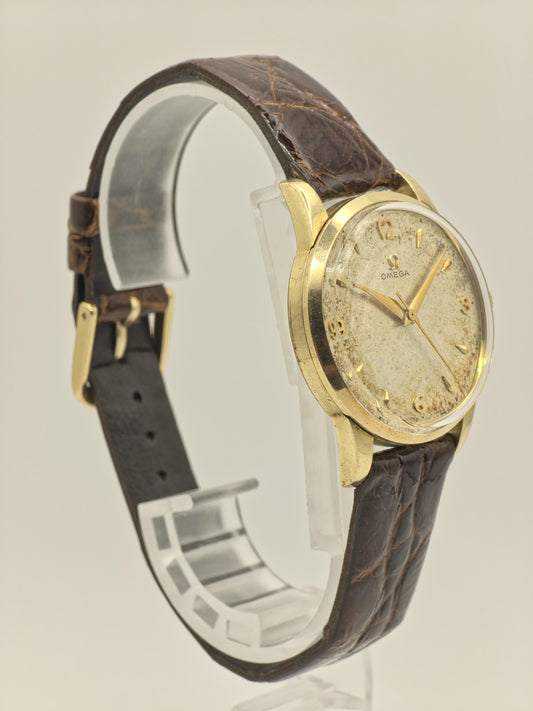 Vintage Omega Manual Wind Watch Gold Tone Patina Dial Classic Swiss Made Leather Strap - 8