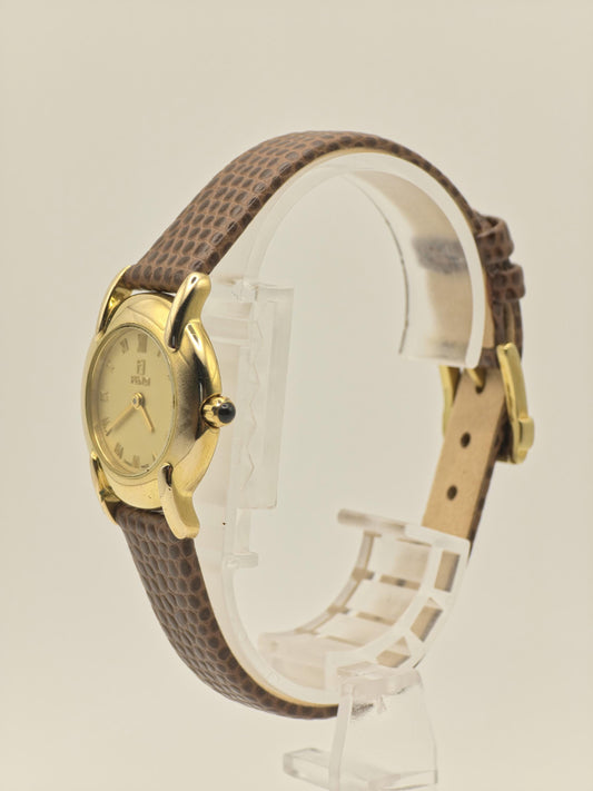 Vintage Fendi Ladies Quartz Watch Gold Tone Roman Dial Brown Leather Strap Swiss Made - 10