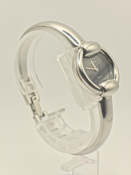 Gucci 1400L Quartz Watch Black Dial Stainless Steel Bangle Women Swiss Made- 255