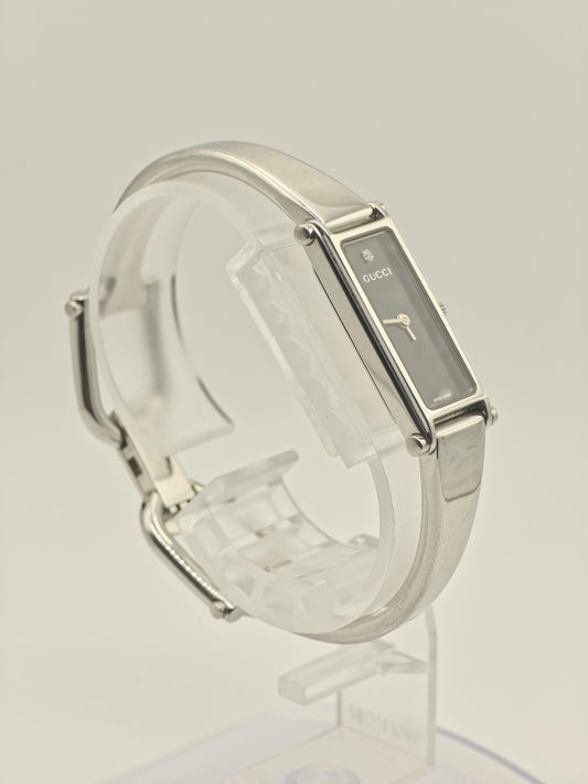 Gucci 1500L Quartz Watch Black Dial Diamond Bangle Bracelet Women Swiss - 273