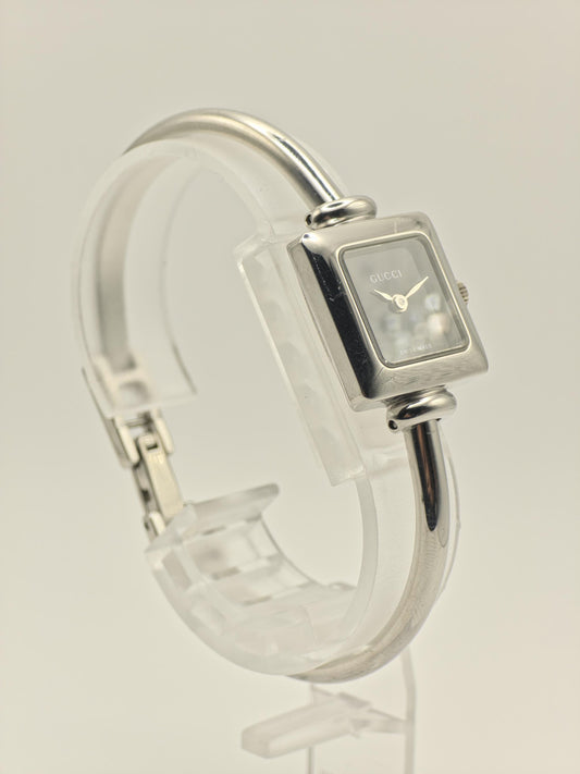 Gucci 1900L Quartz Watch Black Dial Stainless Steel Bangle Bracelet Women - 262