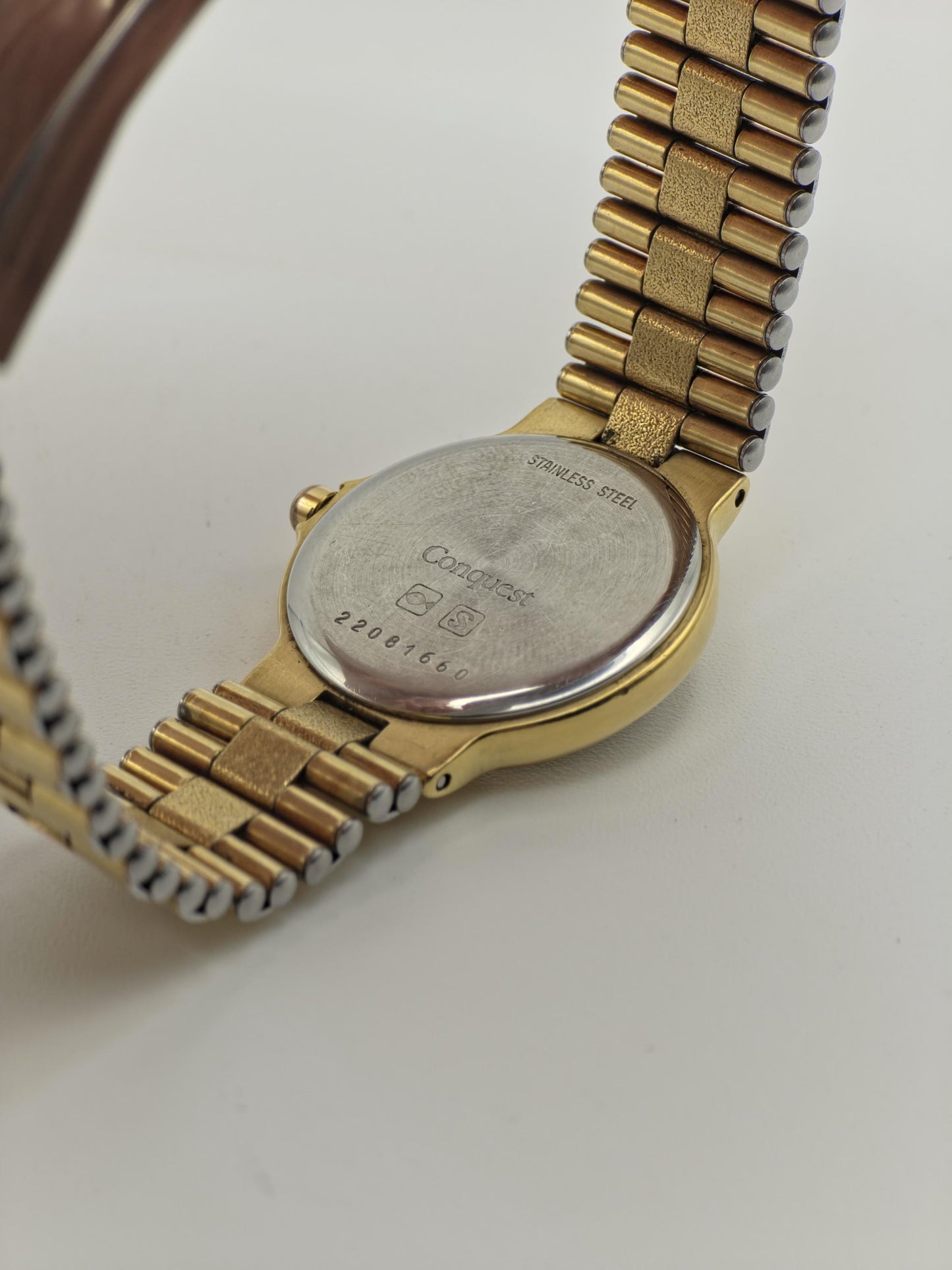 Longines Conquest Quartz Watch Gold Dial Gold Plated Bracelet Women Swiss - 269