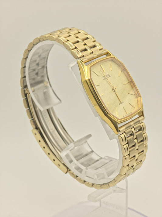 Citizen Forma Quartz Watch Gold Dial Gold Tone Square Case Men Vintage- 282