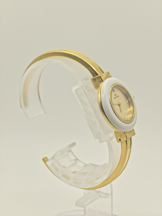 Hanowa Swiss Quartz Watch Gold Tone White Ceramic Bezel Women | - 295