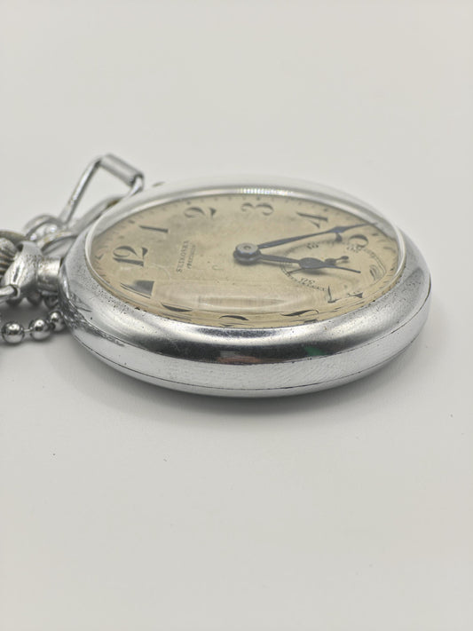 Vintage Seikosha Precision Pocket Watch Mechanical Open Face Japan Antique Timepiece Chain Included - 347