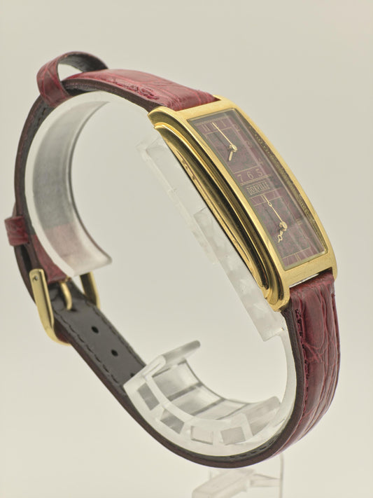 Vintage Dorville Dual Time Women's Unisex Watch Burgundy Dial Gold Tone Quartz Burgundy Strap - 364