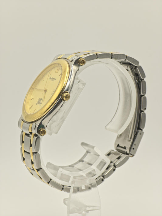 Vintage Burberrys of London Quartz Men's Watch Gold Dial Two-Tone Bracelet Swiss - 369