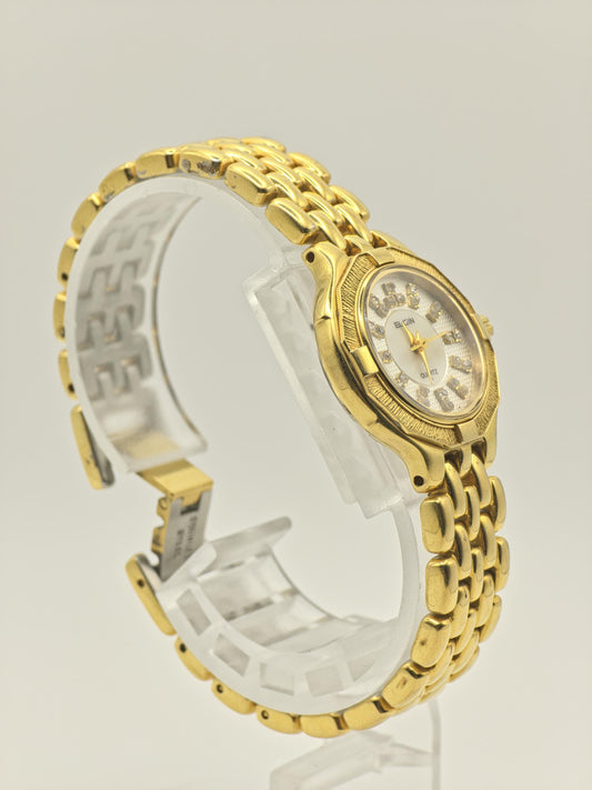 Vintage Elgin Quartz Women's Gold Tone Bracelet Watch Crystal Hour Markers- 378