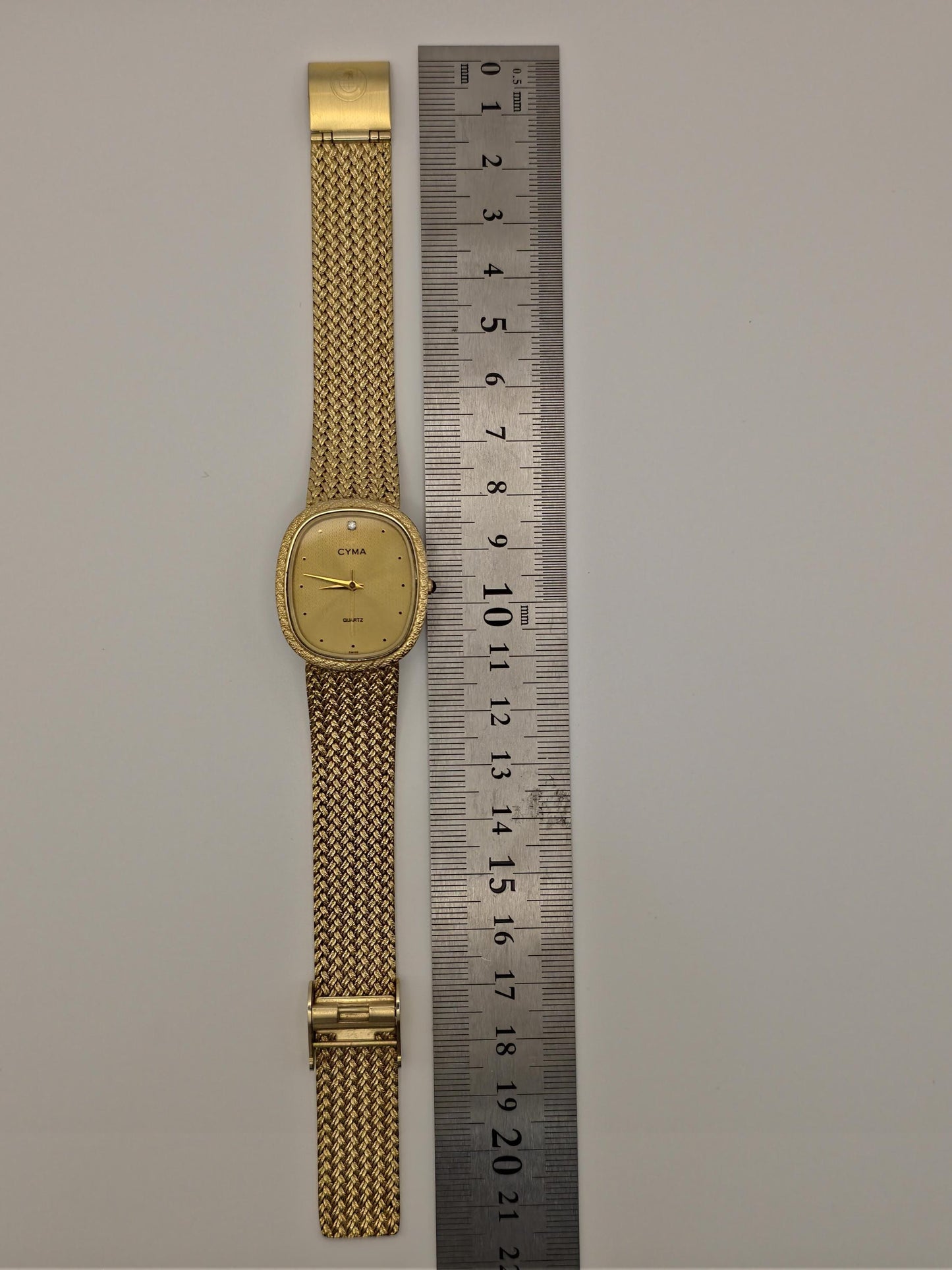 CYMA Gold Plated Quartz Watch | Swiss Made Vintage Watch | Woven Mesh Bracelet | 1980s Elegant Timepiece