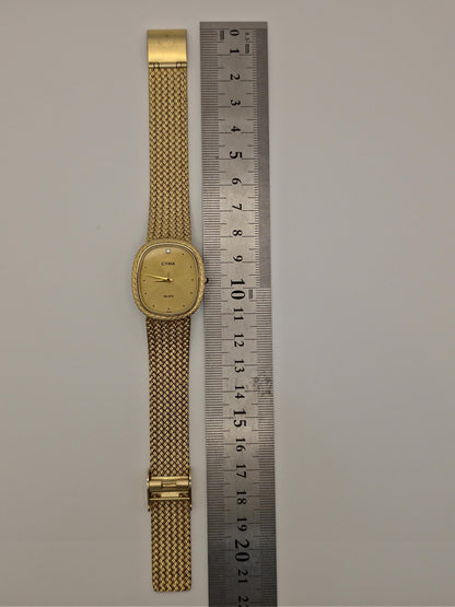 CYMA Gold Plated Quartz Watch | Swiss Made Vintage Watch | Woven Mesh Bracelet | 1980s Elegant Timepiece