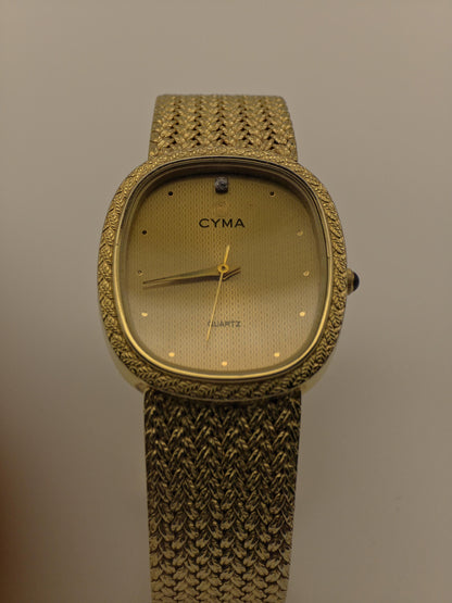 CYMA Gold Plated Quartz Watch | Swiss Made Vintage Watch | Woven Mesh Bracelet | 1980s Elegant Timepiece
