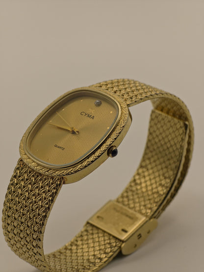 CYMA Gold Plated Quartz Watch | Swiss Made Vintage Watch | Woven Mesh Bracelet | 1980s Elegant Timepiece
