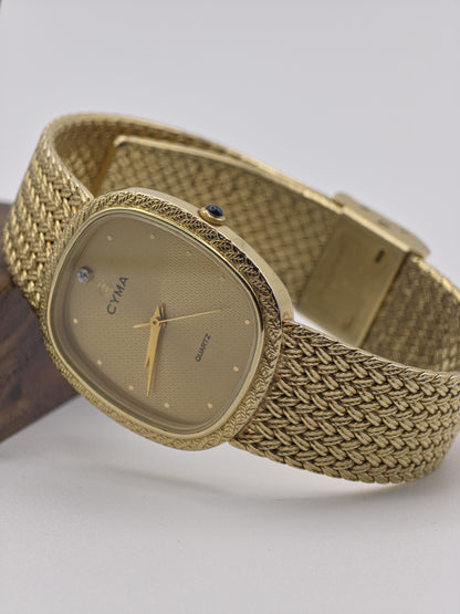 CYMA Gold Plated Quartz Watch | Swiss Made Vintage Watch | Woven Mesh Bracelet | 1980s Elegant Timepiece