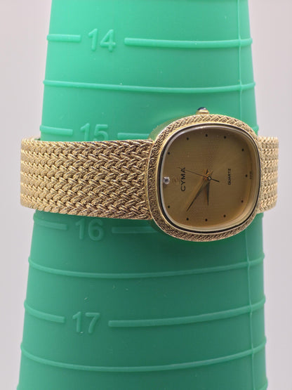 CYMA Gold Plated Quartz Watch | Swiss Made Vintage Watch | Woven Mesh Bracelet | 1980s Elegant Timepiece