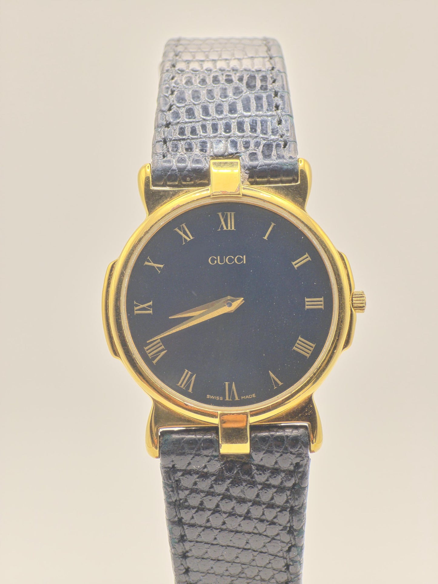 Gucci 3400 Gold Plated Quartz Watch | 1980s Swiss Made | Black Roman Dial | Vintage Dress Watch