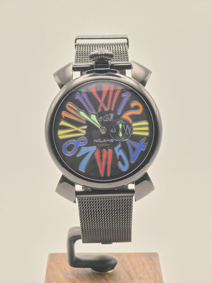 GaGa Milano Manuale 46mm: Black PVD Watch with Multicolor Dial (Box & Warranty)