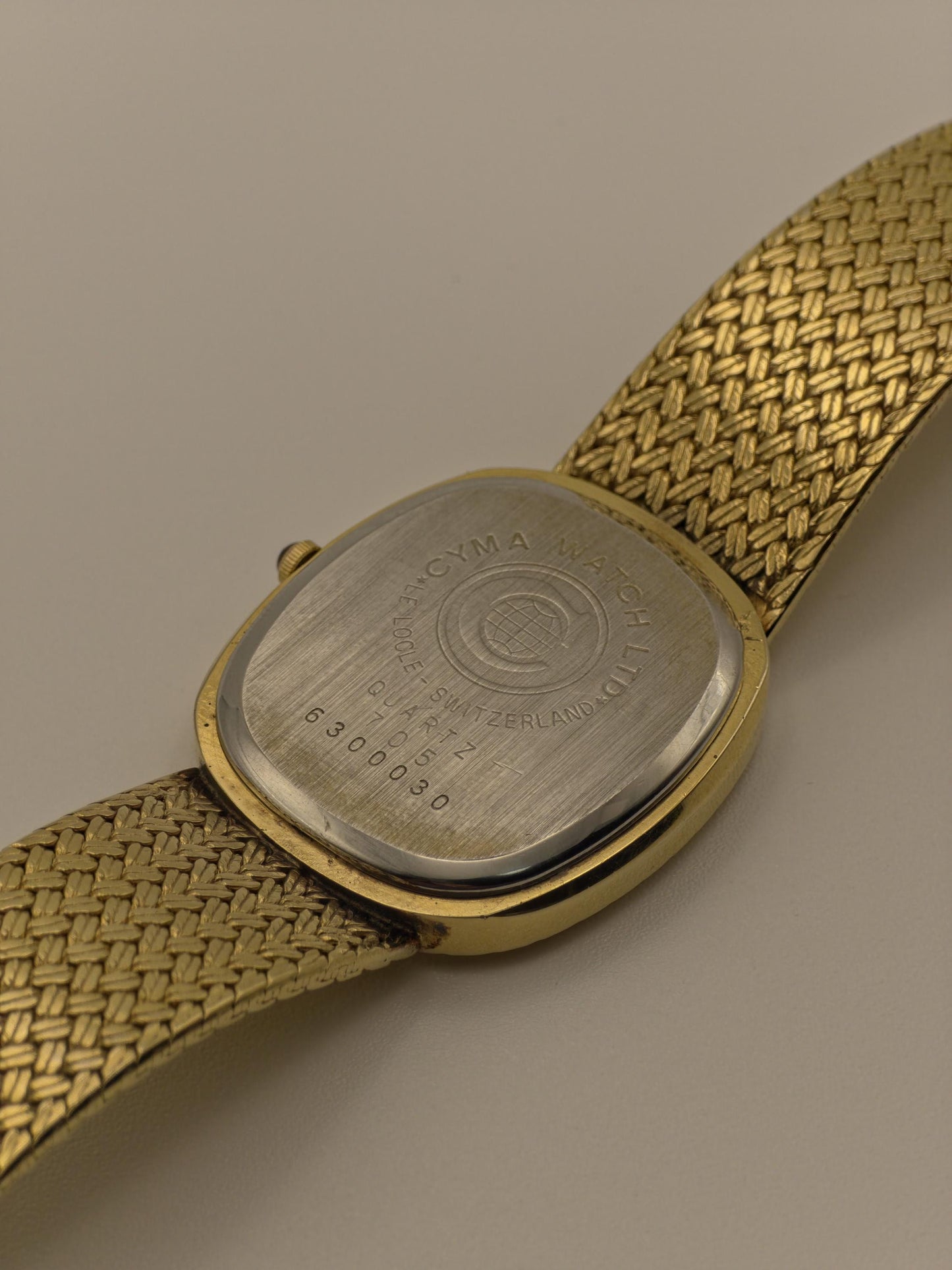 CYMA Gold Plated Quartz Watch | Swiss Made Vintage Watch | Woven Mesh Bracelet | 1980s Elegant Timepiece