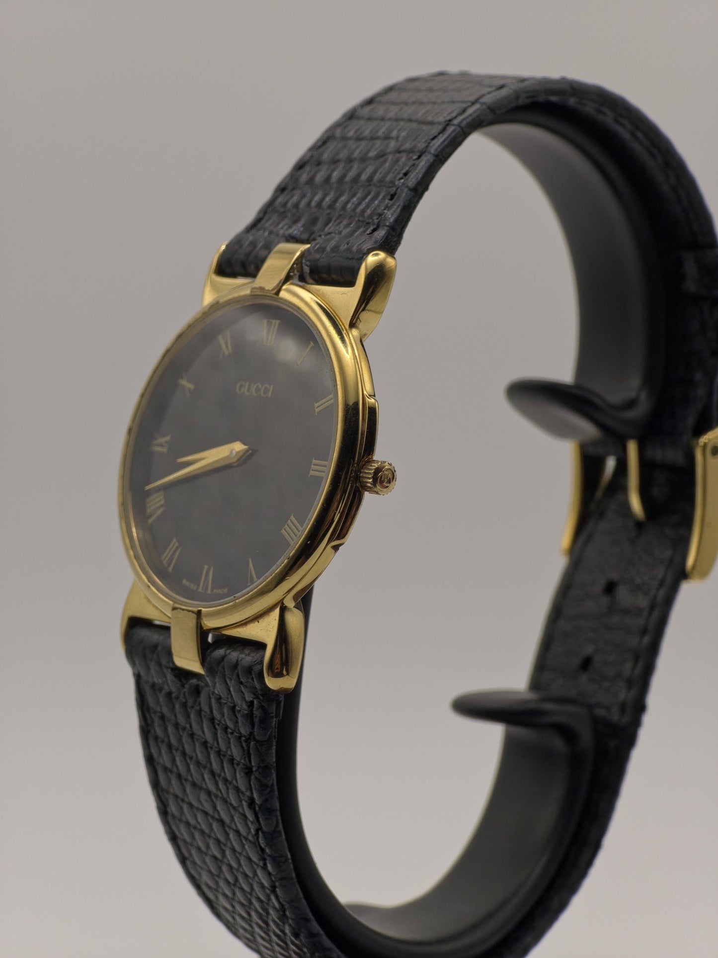 Gucci 3400 Gold Plated Quartz Watch | 1980s Swiss Made | Black Roman Dial | Vintage Dress Watch