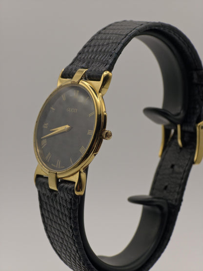 Gucci 3400 Gold Plated Quartz Watch | 1980s Swiss Made | Black Roman Dial | Vintage Dress Watch
