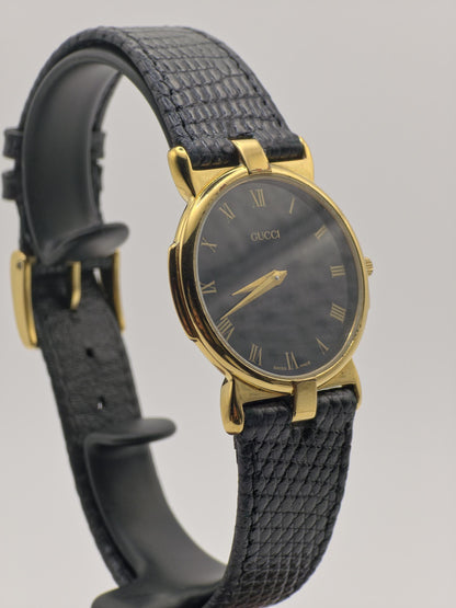 Gucci 3400 Gold Plated Quartz Watch | 1980s Swiss Made | Black Roman Dial | Vintage Dress Watch