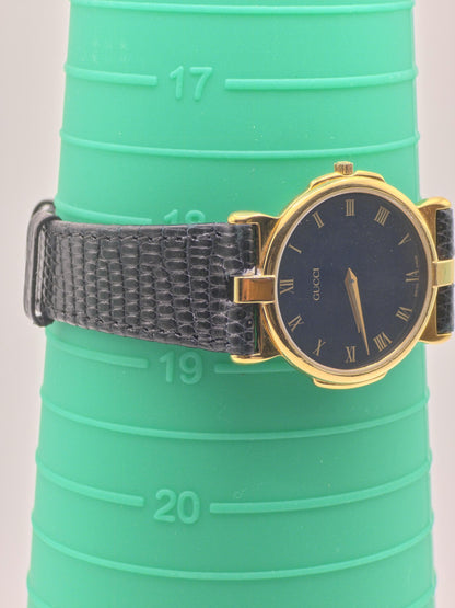 Gucci 3400 Gold Plated Quartz Watch | 1980s Swiss Made | Black Roman Dial | Vintage Dress Watch