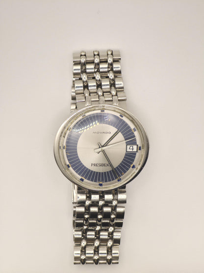 MOVADO President Vintage Men’s Watch – Swiss Made Silver & Blue Dial – 1970s Classic Design