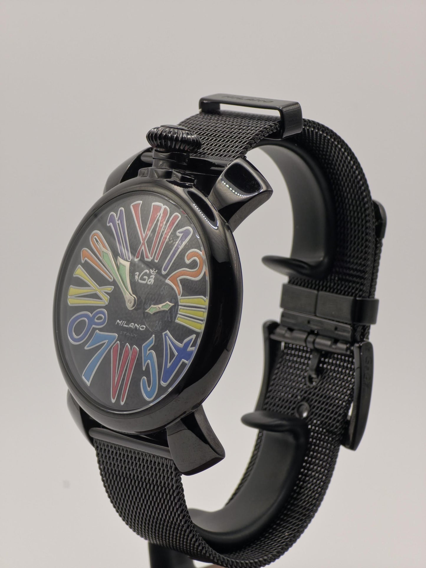 GaGa Milano Manuale 46mm: Black PVD Watch with Multicolor Dial (Box & Warranty)