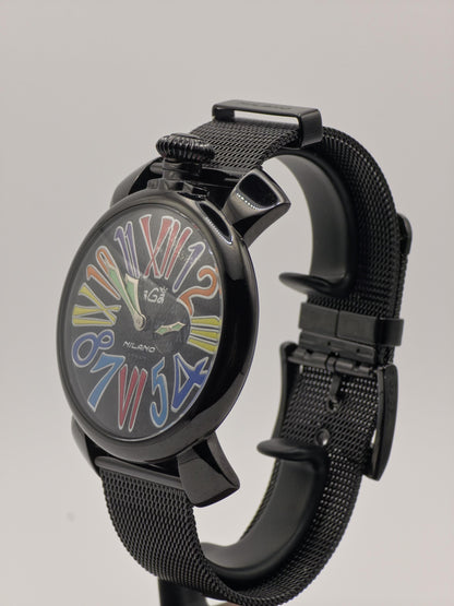GaGa Milano Manuale 46mm: Black PVD Watch with Multicolor Dial (Box & Warranty)
