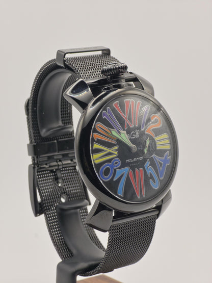 GaGa Milano Manuale 46mm: Black PVD Watch with Multicolor Dial (Box & Warranty)