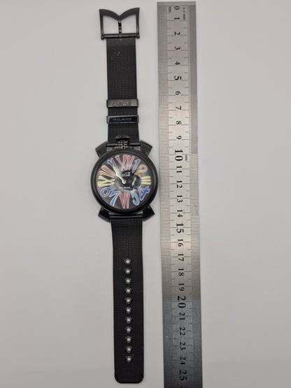 GaGa Milano Manuale 46mm: Black PVD Watch with Multicolor Dial (Box & Warranty)