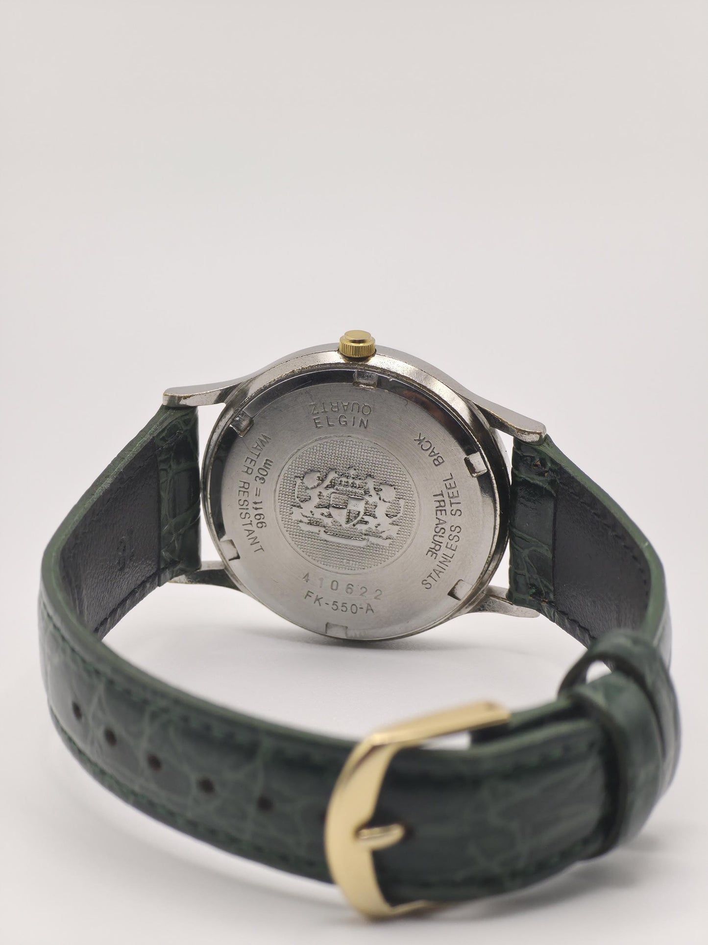 Vintage Elgin Opal Dial Watch – USA Made, Green Leather