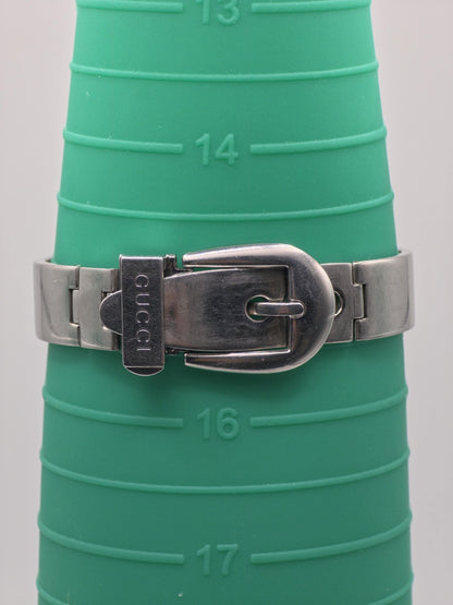 Vintage Gucci Quartz Watch | Swiss Made Women’s Bracelet Watch | Black Dial & Silver-Tone Case | 1990s–2000s Minimalist Luxury Timepiece