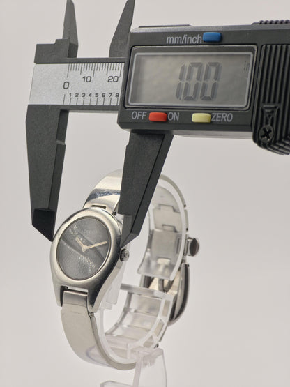 Vintage Gucci Quartz Watch | Swiss Made Women’s Bracelet Watch | Black Dial & Silver-Tone Case | 1990s–2000s Minimalist Luxury Timepiece