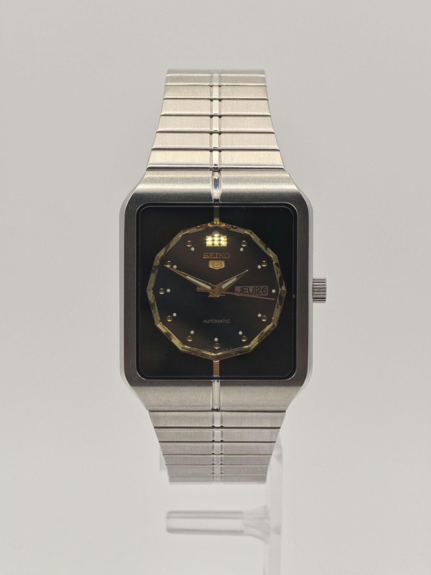 Vintage Seiko 5 Automatic Watch | 1980s Rectangular Stainless Steel, Japan Made