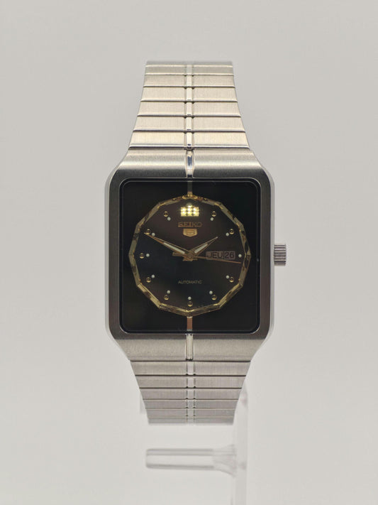 Vintage Seiko 5 Automatic Watch | 1980s Rectangular Stainless Steel, Japan Made