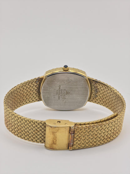 Vintage Elgin Swiss Quartz Gold-Tone Dress Watch – Diamond Index Dial & Textured Mesh Bracelet – 1980s Swiss Made