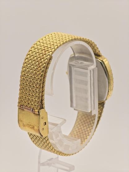 Vintage Elgin Swiss Quartz Gold-Tone Dress Watch – Diamond Index Dial & Textured Mesh Bracelet – 1980s Swiss Made