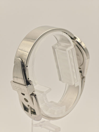 Vintage Gucci Quartz Watch | Swiss Made Women’s Bracelet Watch | Black Dial & Silver-Tone Case | 1990s–2000s Minimalist Luxury Timepiece