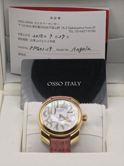 OSSO ITALY Automatic mens Watch – Gold Case, Pink Leather Strap, Box & Warranty
