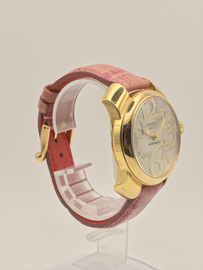 OSSO ITALY Automatic mens Watch – Gold Case, Pink Leather Strap, Box & Warranty