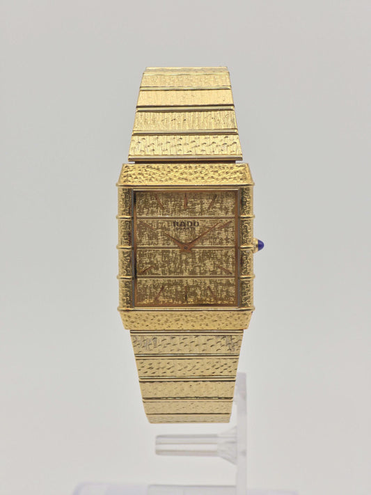 Vintage RADO Gold-Plated Textured Watch – Swiss Made – Box & Serial Card