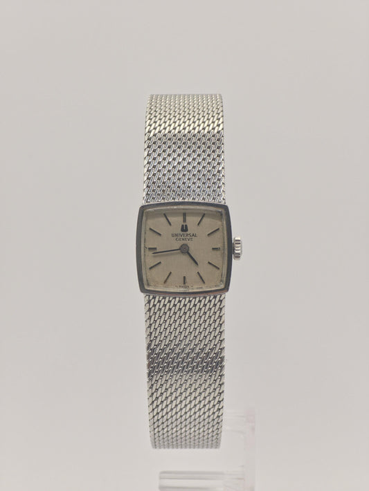 Vintage Universal Genève Ladies Watch, Square Milanese Bracelet, Swiss Made