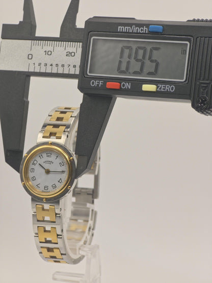 Vintage HERMES PARIS Ladies Watch Two Tone H Link Bracelet Clipper Style Quartz Luxury Swiss Made Gift for Her Anniversary