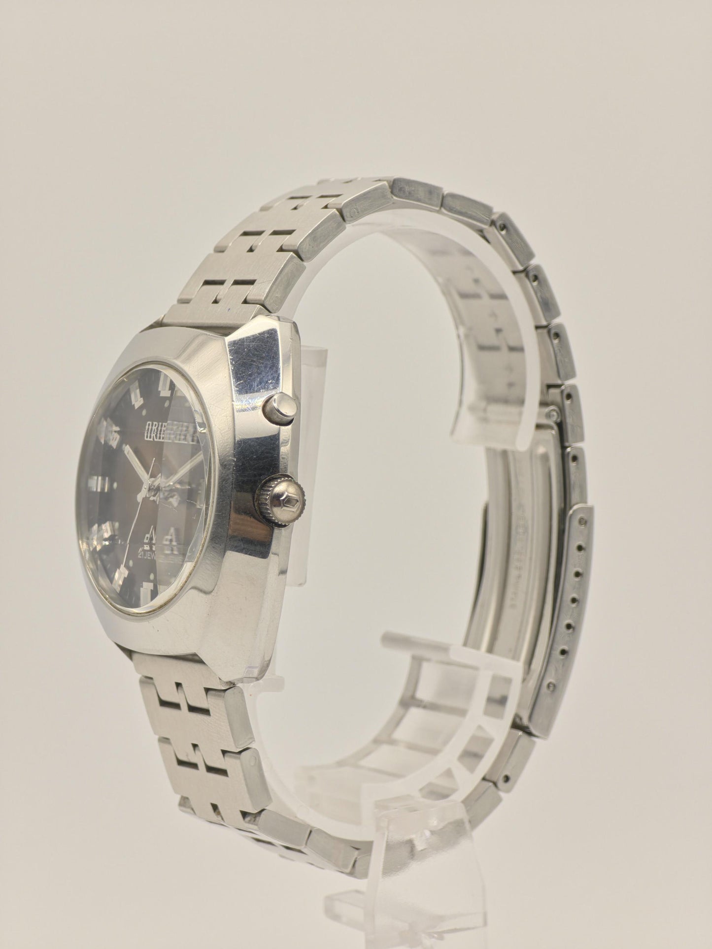 Vintage ORIENT Automatic Watch, Faceted Crystal, 1970s Japanese Made