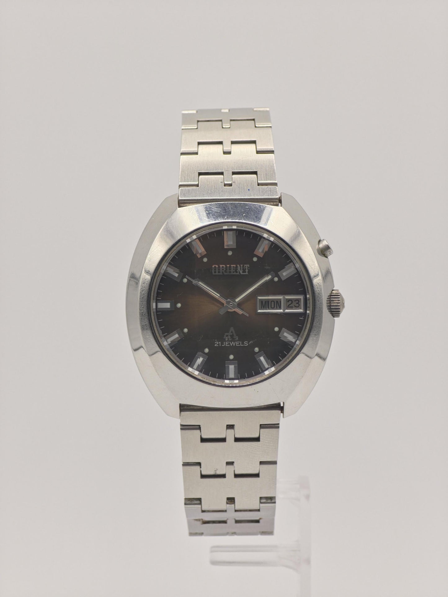 Vintage ORIENT Automatic Watch, Faceted Crystal, 1970s Japanese Made
