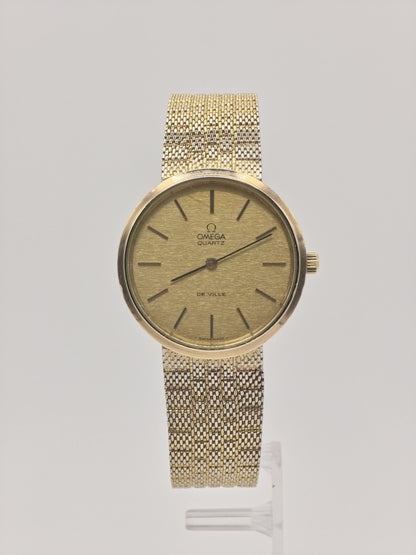 Vintage OMEGA De Ville Watch Gold Tone Quartz Thin Dress Watch Unisex Milanese Mesh Bracelet Minimalist Gift